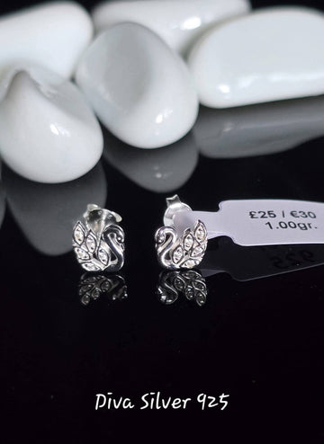 Sterling Silver Swan Stud Earrings