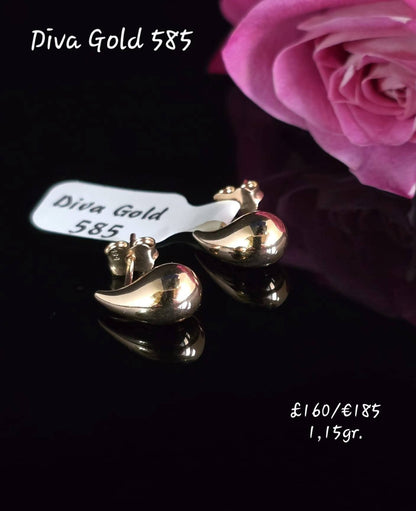 Stud drop gold earrings.