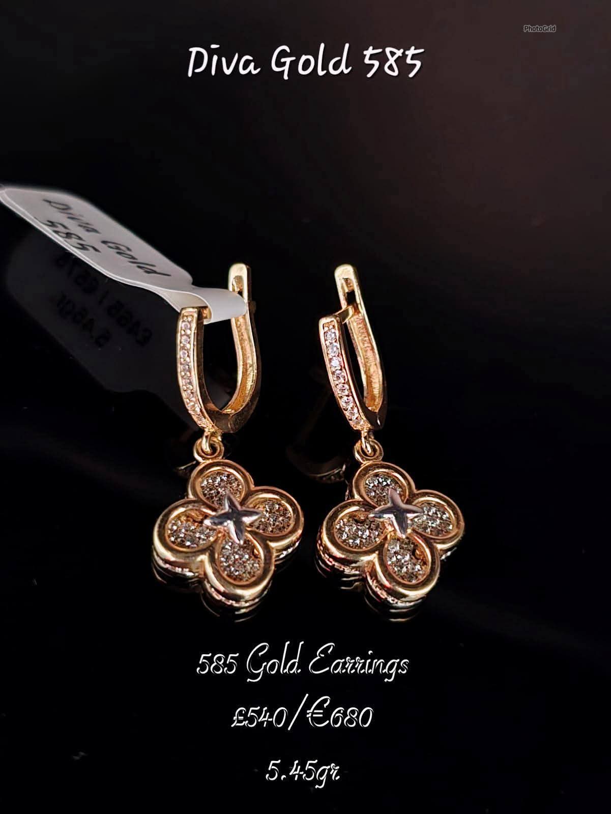 Gold 585 earrings with zircon stone