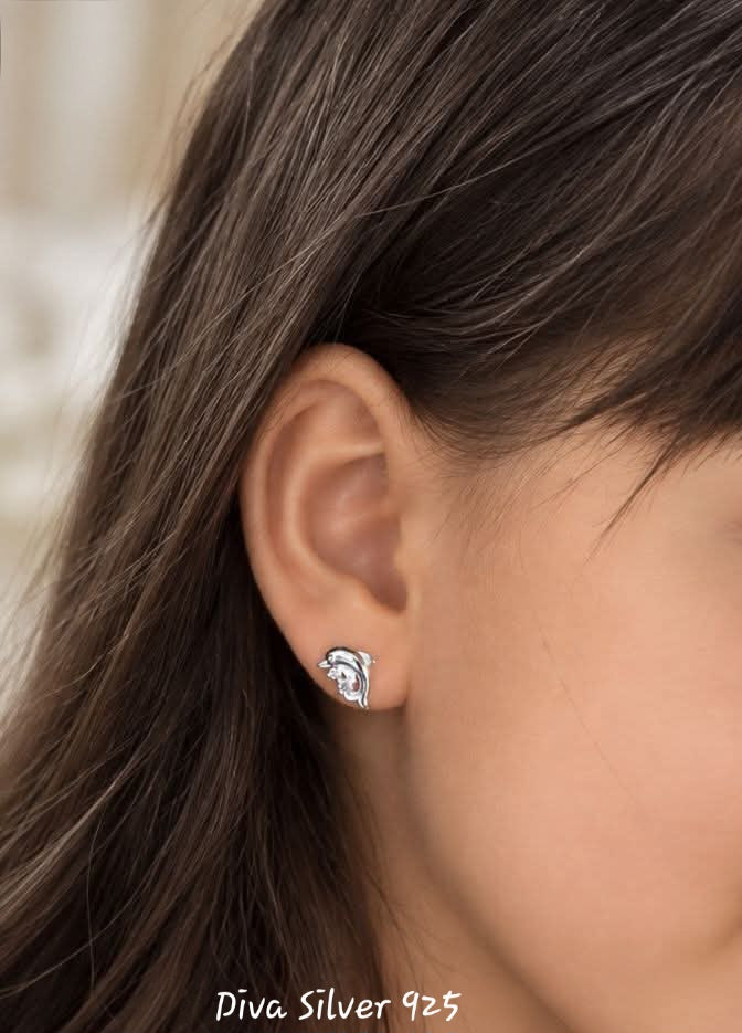 Sterling Silver Dolphin Stud Earrings