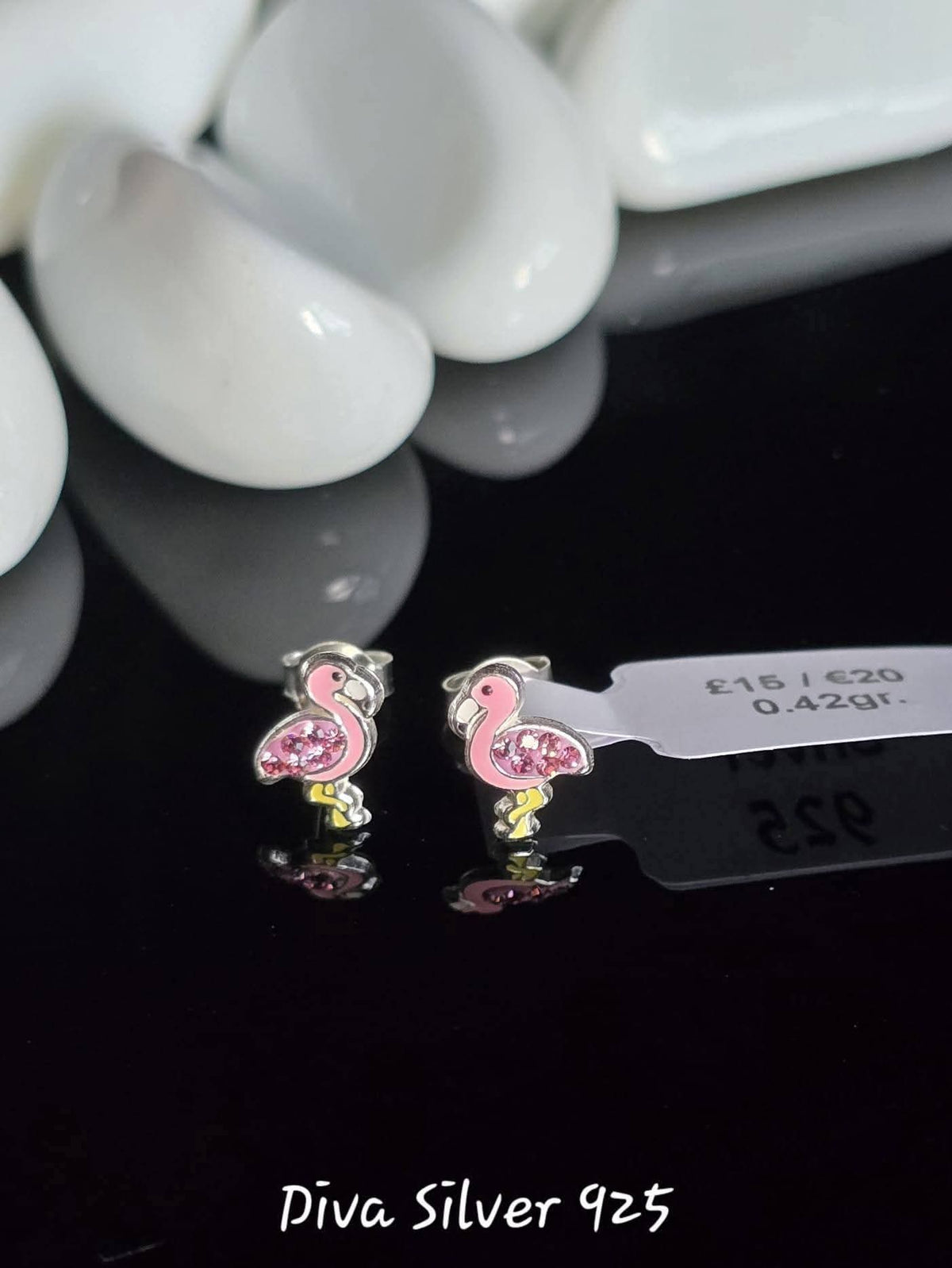 Sterling Silver Pink Flamingo Stud Earrings