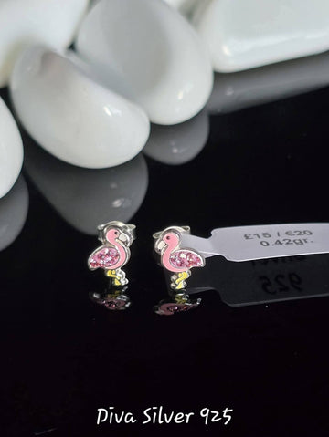 Sterling Silver Pink Flamingo Stud Earrings