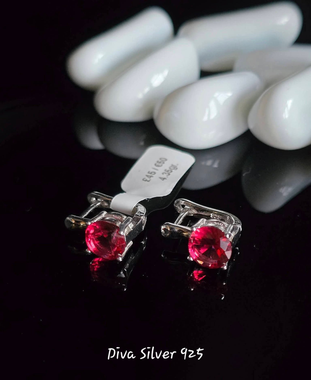 Sterling Silver Red Round Women Earrings