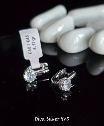 Sterling Silver Sparkling Round Women Earrings