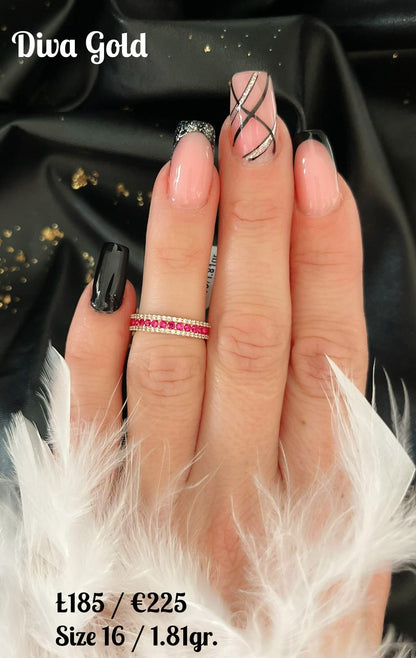 Gold ring with white & pink zircon stones.  Size 16