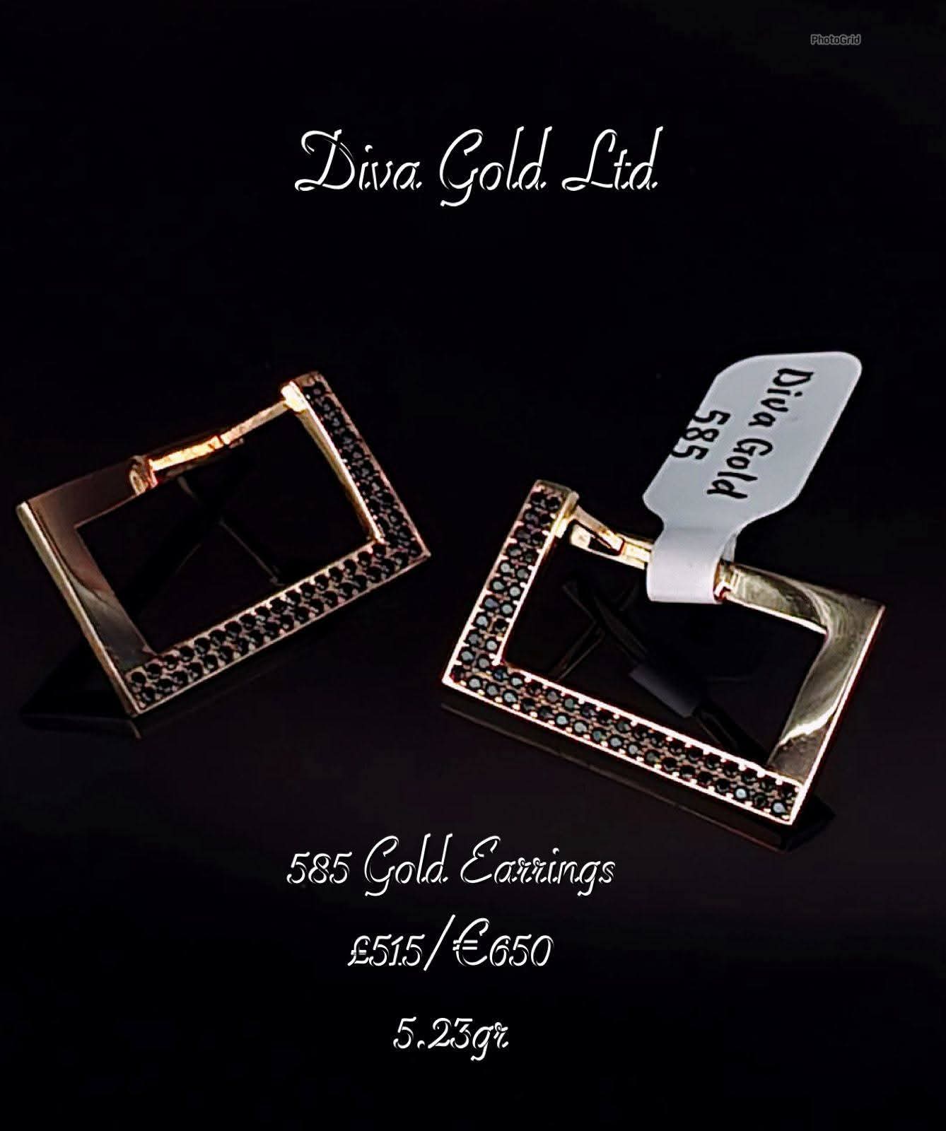 Gold 585 earrings with black zircon stones.