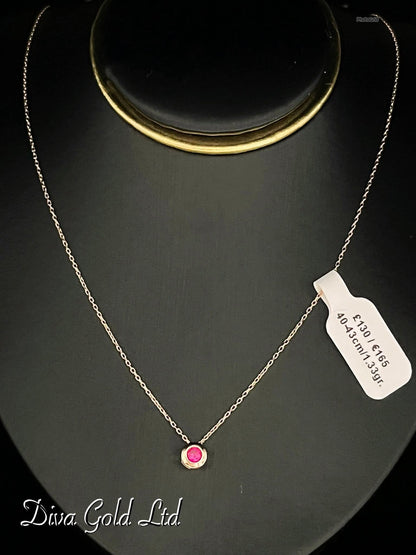 Gold chain with pink zircon stone pendant. 40-43cm