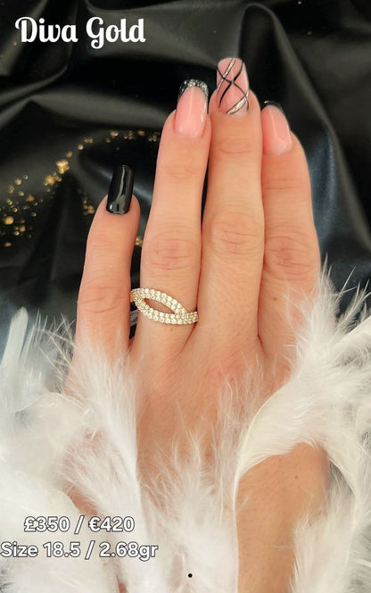 Gold women Ring with white zircon stones.  Size 18.5