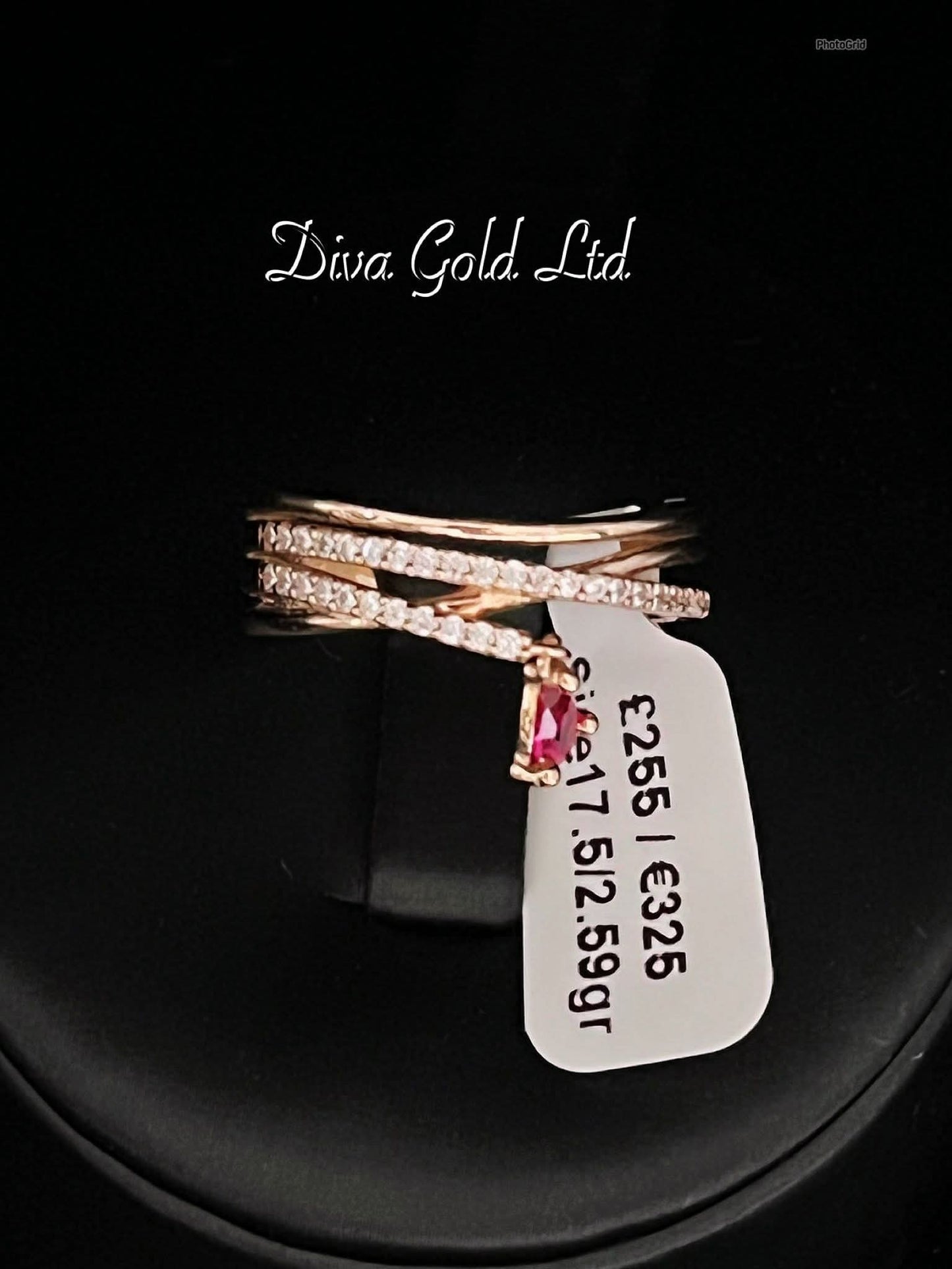 Gold ring white&pink zircon Size 17.5