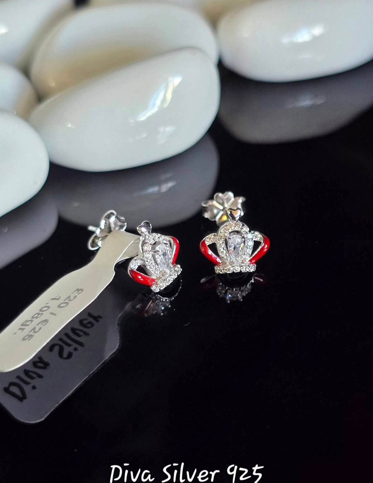 Sterling Silver Crown Women Stud Earrings