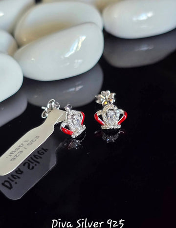 Sterling Silver Crown Women Stud Earrings