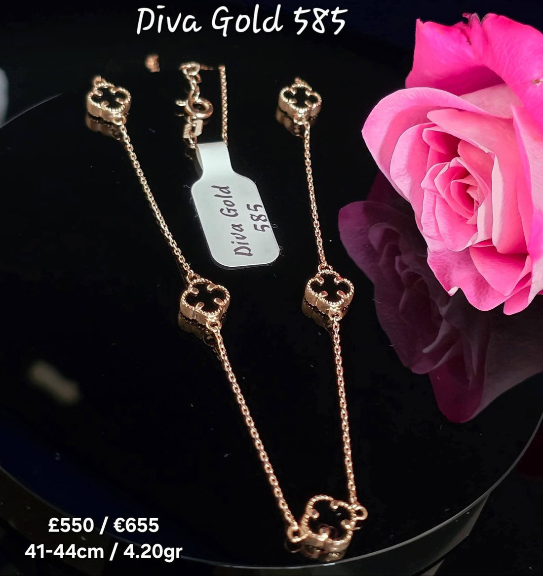 14K Gold Black Clover Necklace