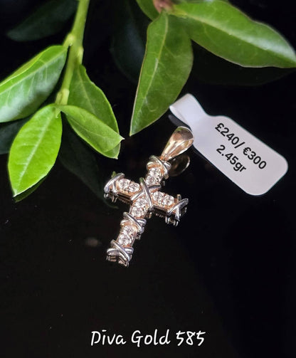 Gold 585 cross pendant with zircon stones