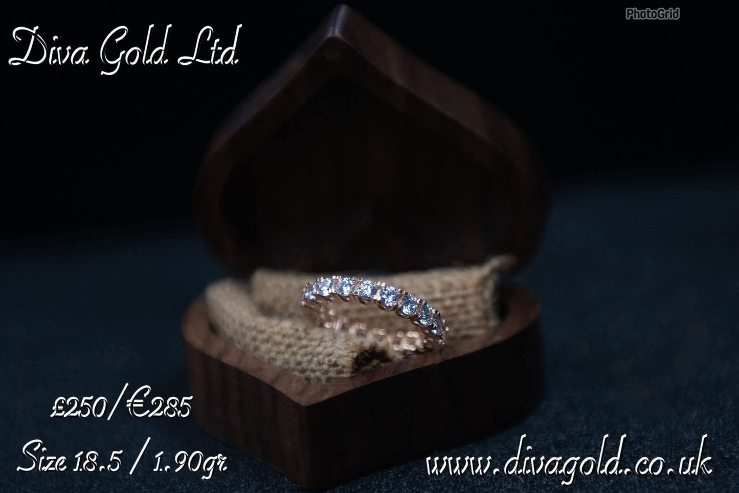 Gold women Ring with white zircon stones. Size 18.5