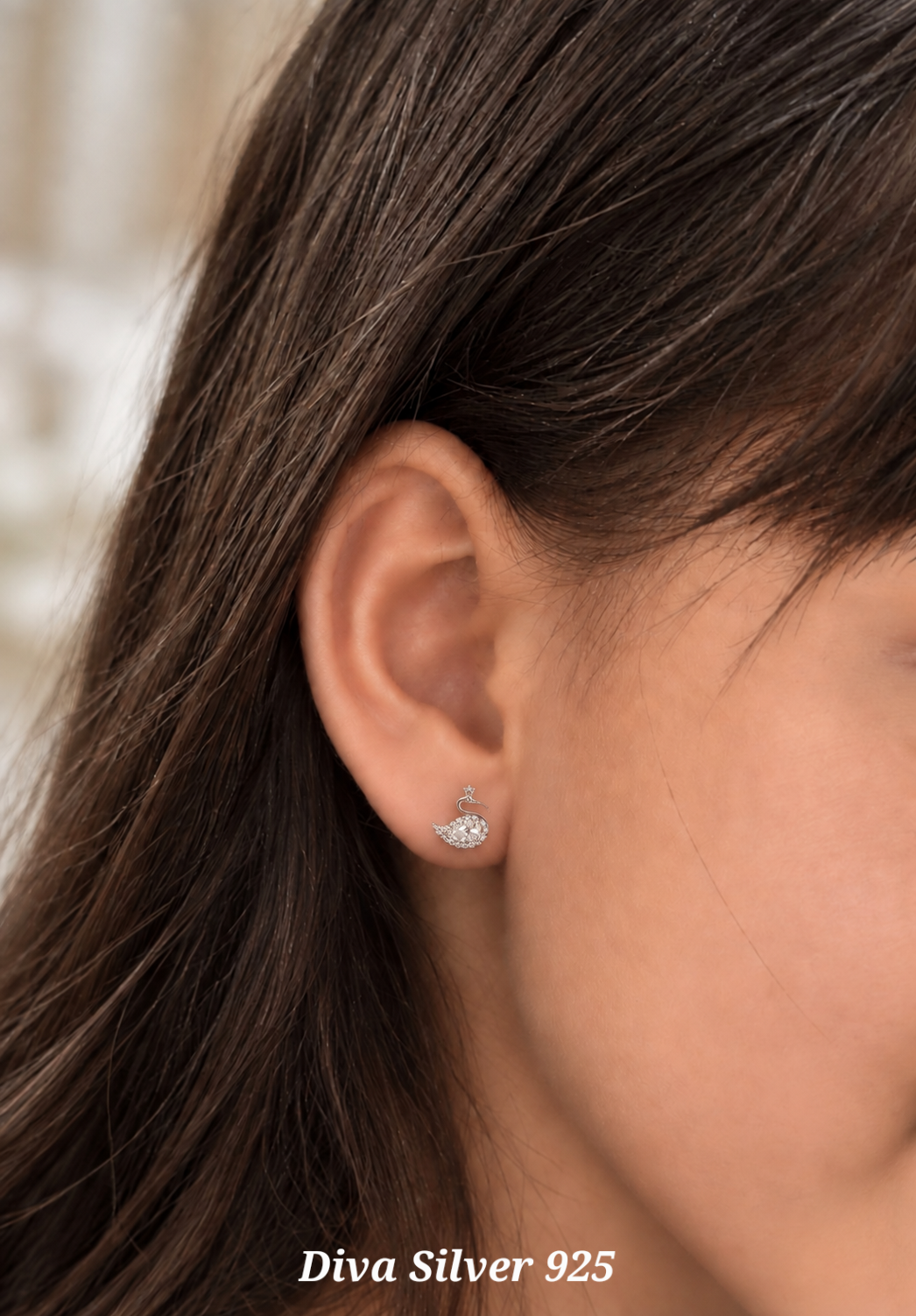 Sterling Silver Swan Stud Earrings