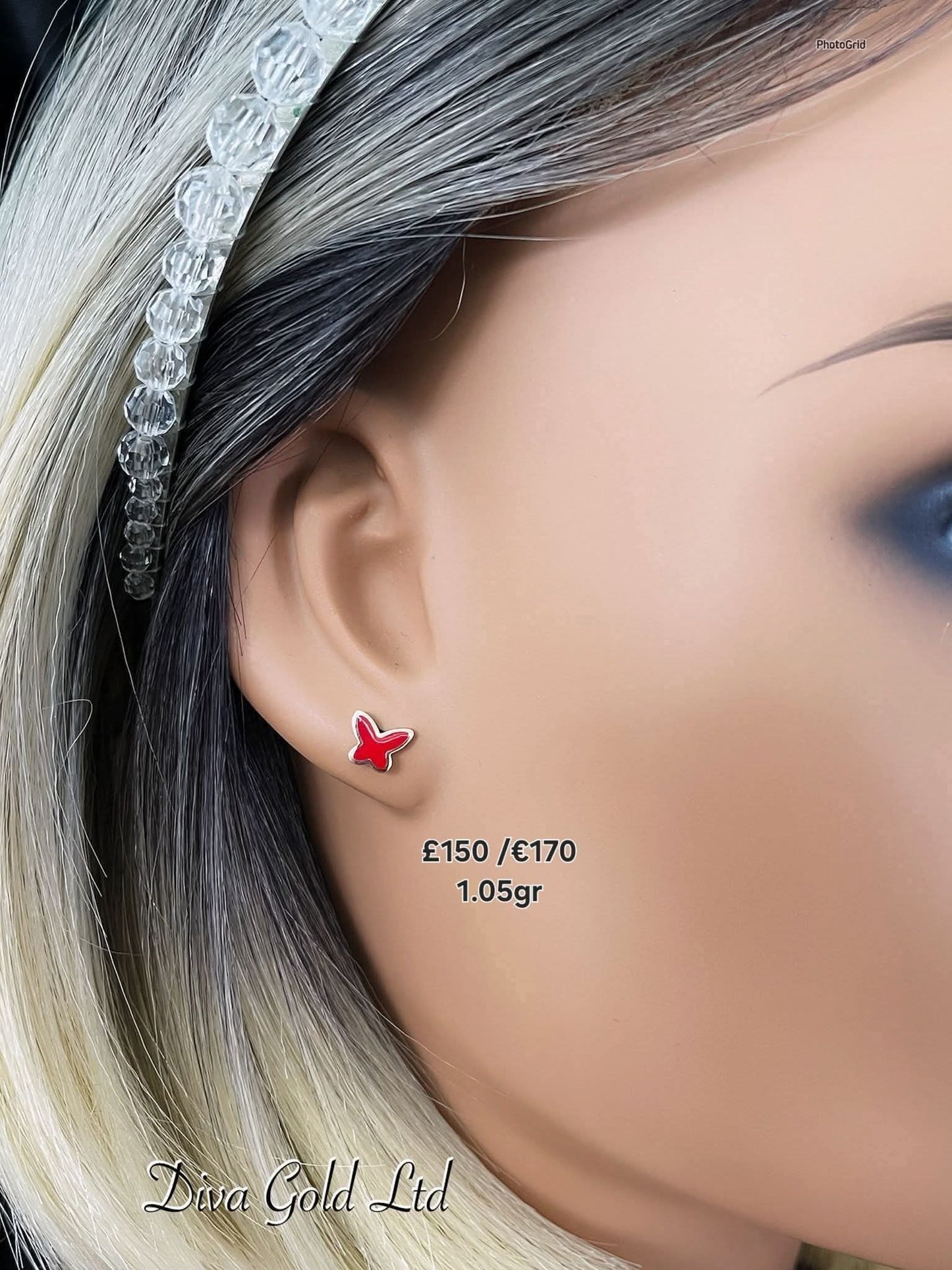 Stud gold earrings.