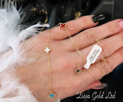 Gold chain with clovers pendants.  41-44cm