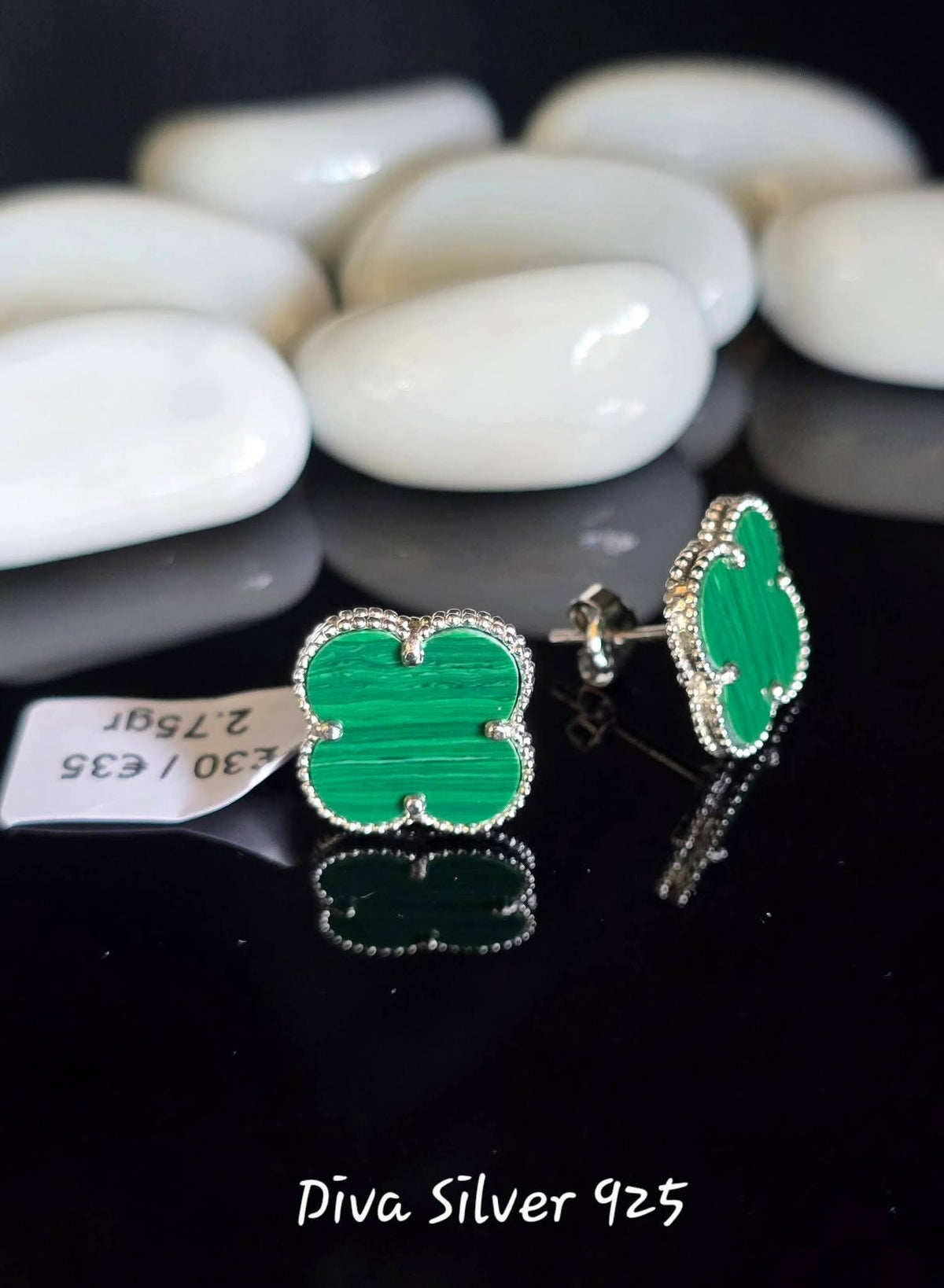 Sterling Silver Green Clover Women Stud Earrings