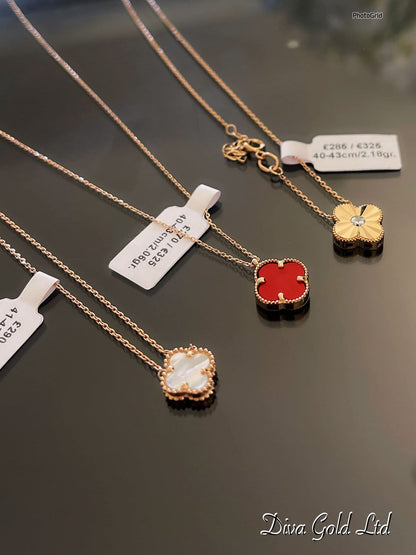 Gold Chain with red clover pendant. 40-43cm