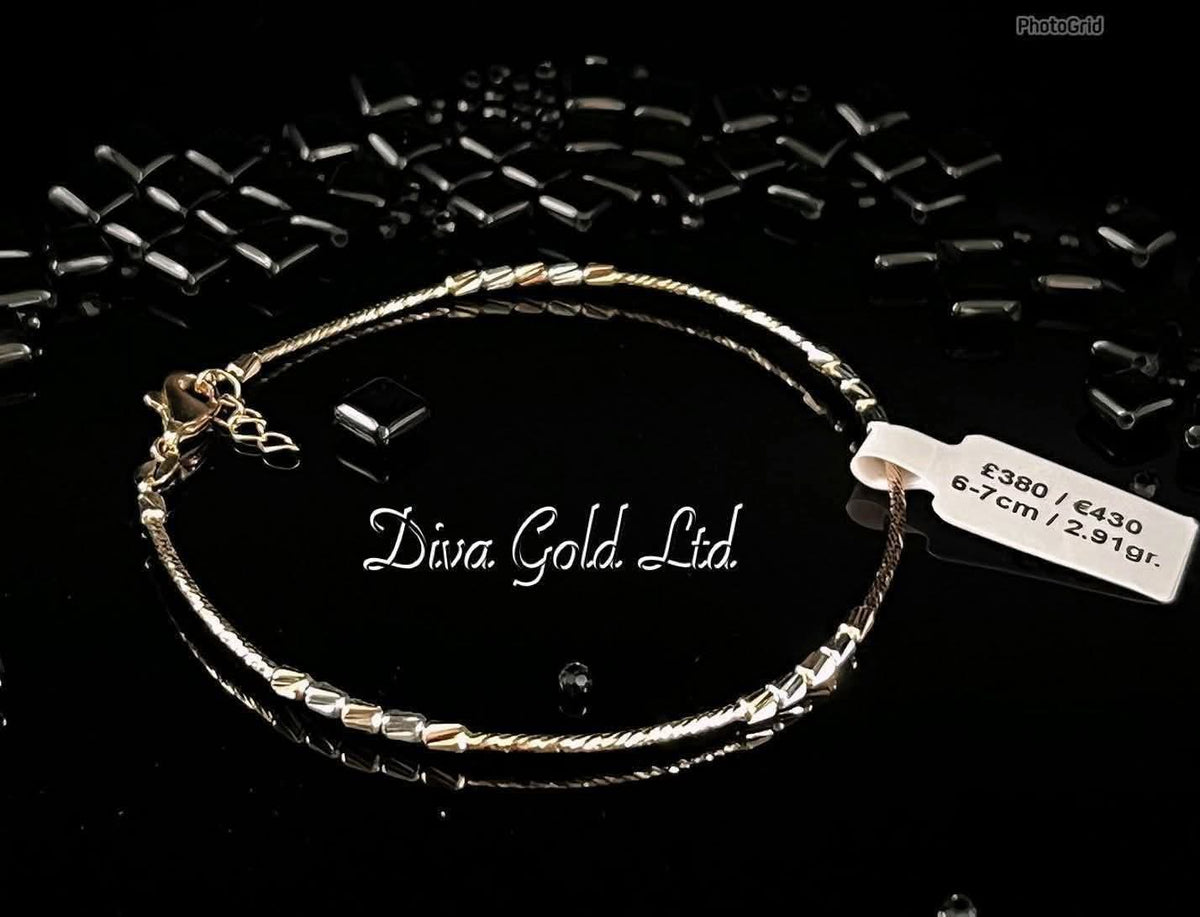 14K Gold Two-Tone Beaded Bangle