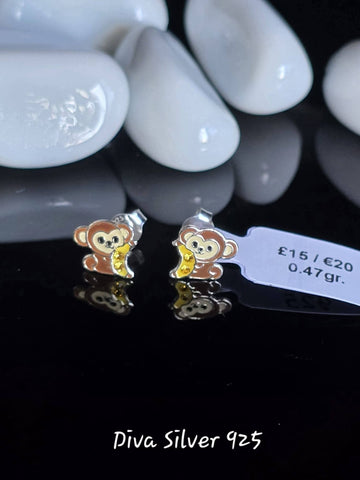 Sterling Silver Cute Monkey Stud Earrings