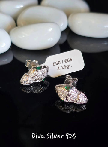 Sterling Silver Shining Snake Women Stud Earrings