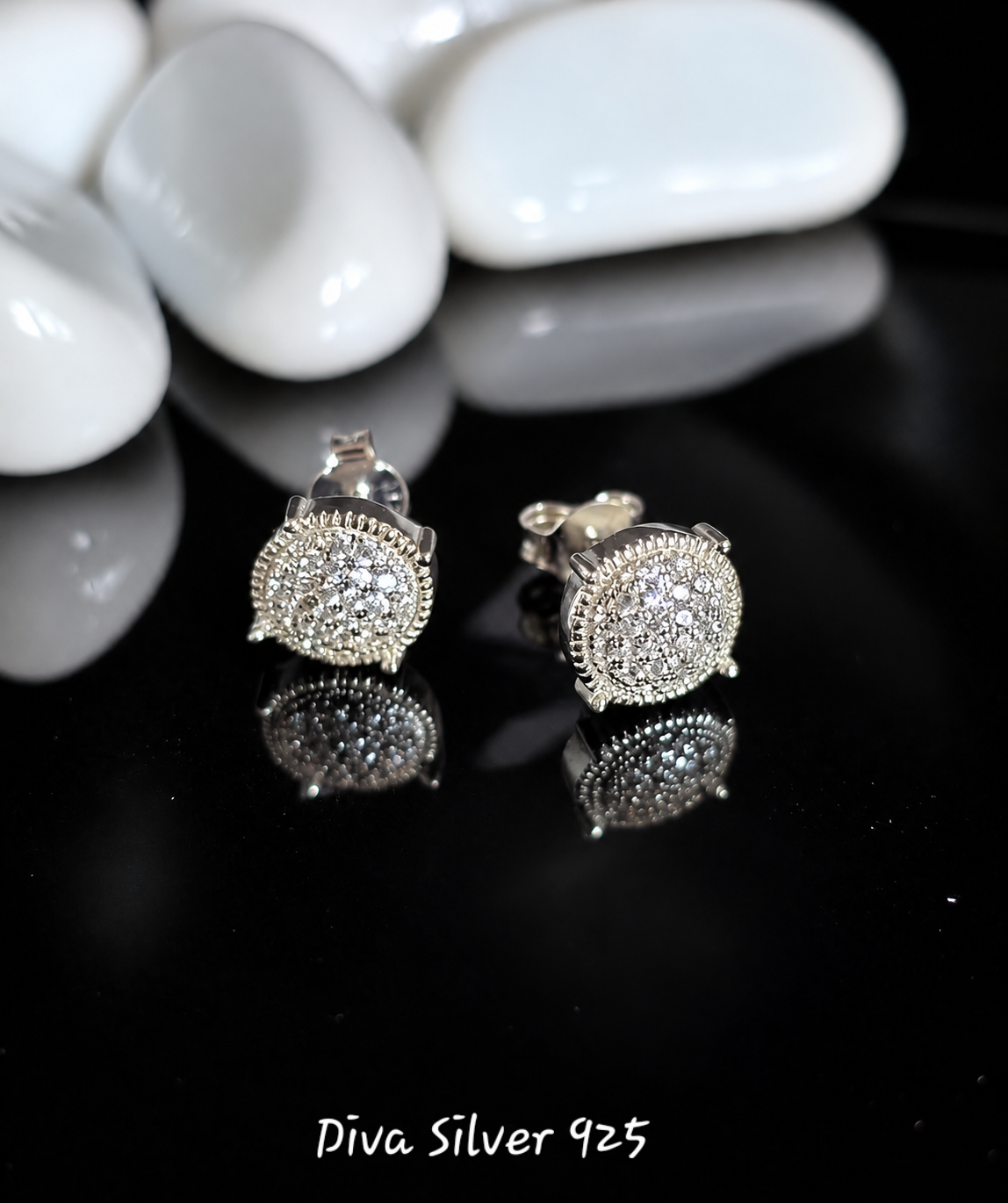 Sterling Silver Shining Women Stud Earrings