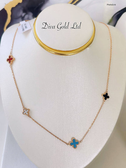 Gold Chain with clovers pendant. 41-44cm