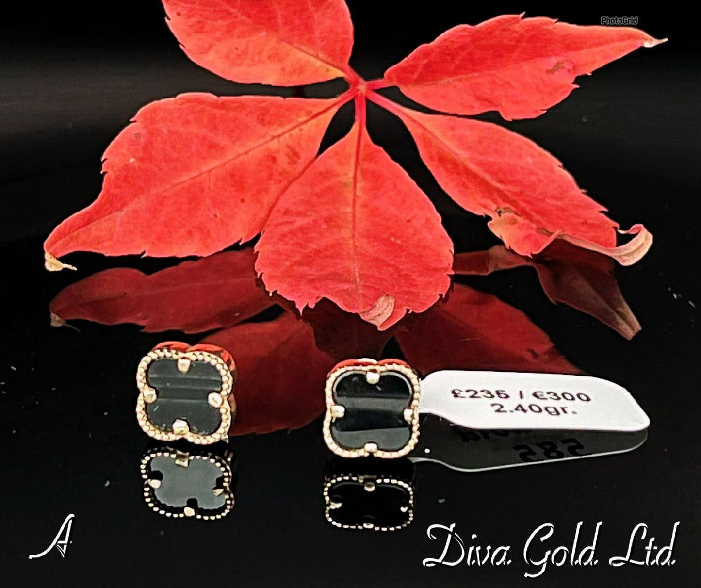 Gold 585 clover studs earrings