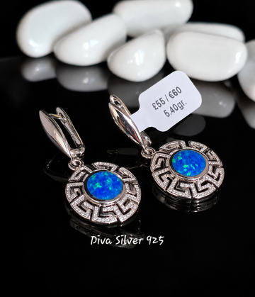 Sterling Silver Blue Opal Women Earrings