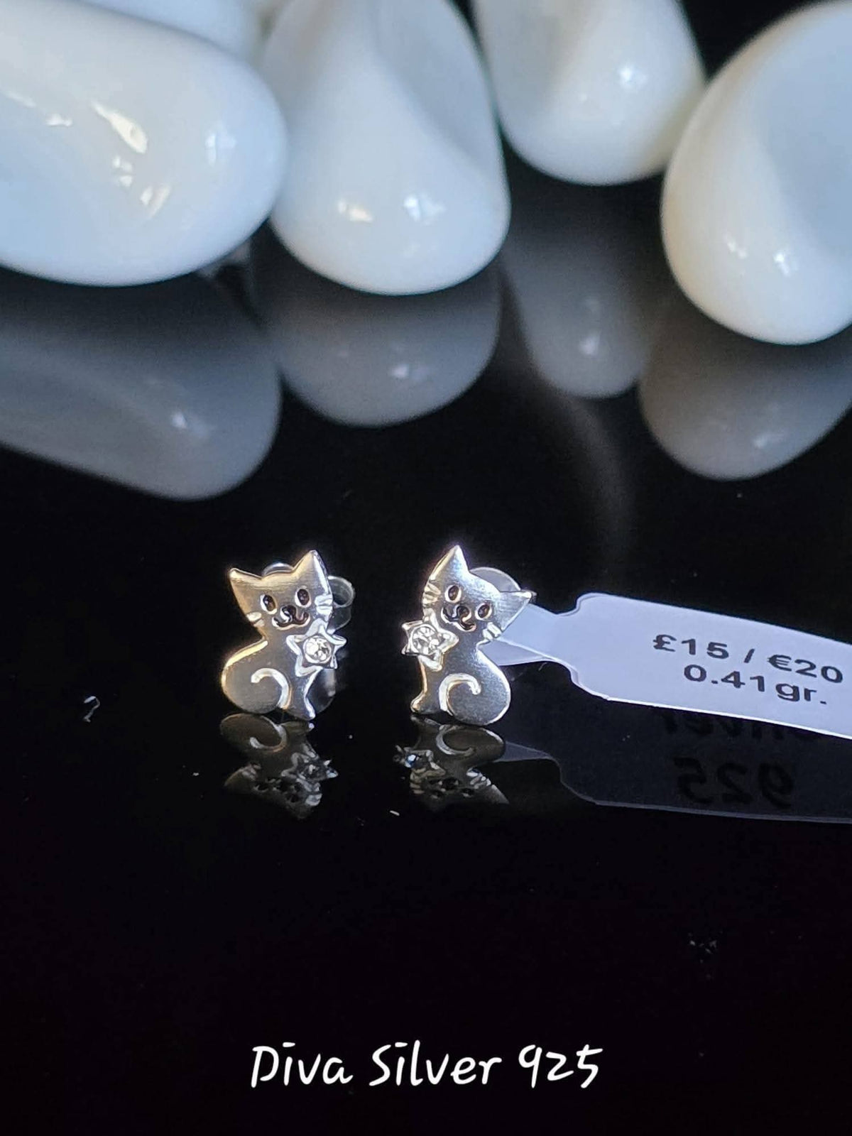 Sterling Silver Kitten Stud Earrings