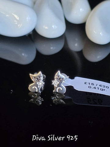 Sterling Silver Kitten Stud Earrings