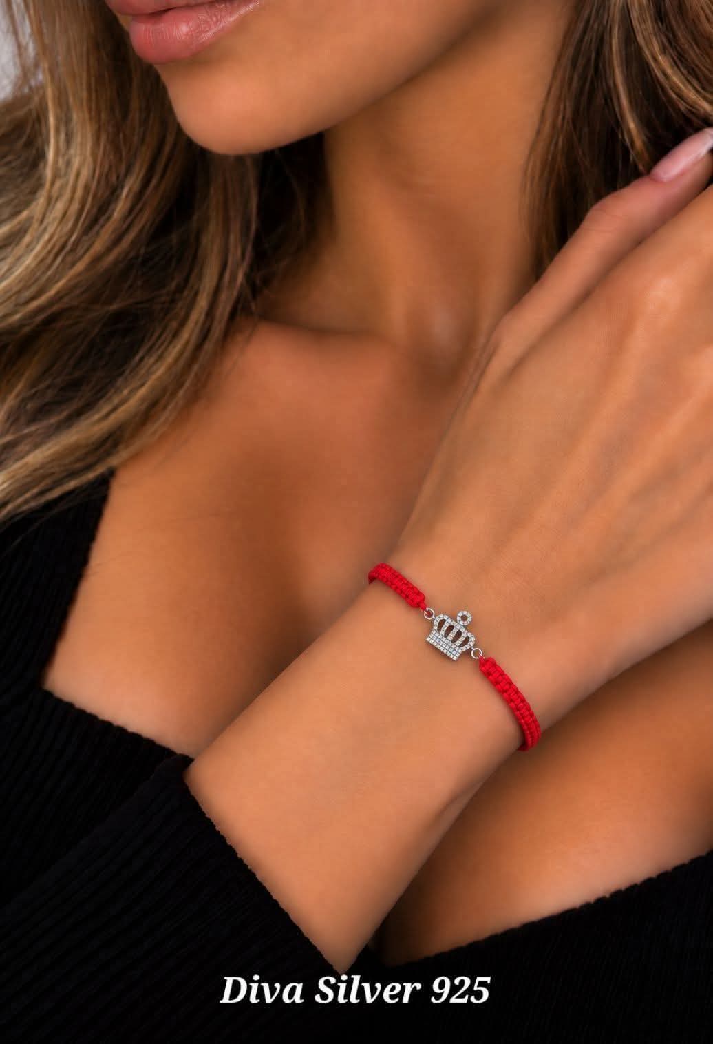 925 Sterling Crown Red Thread Bracelet