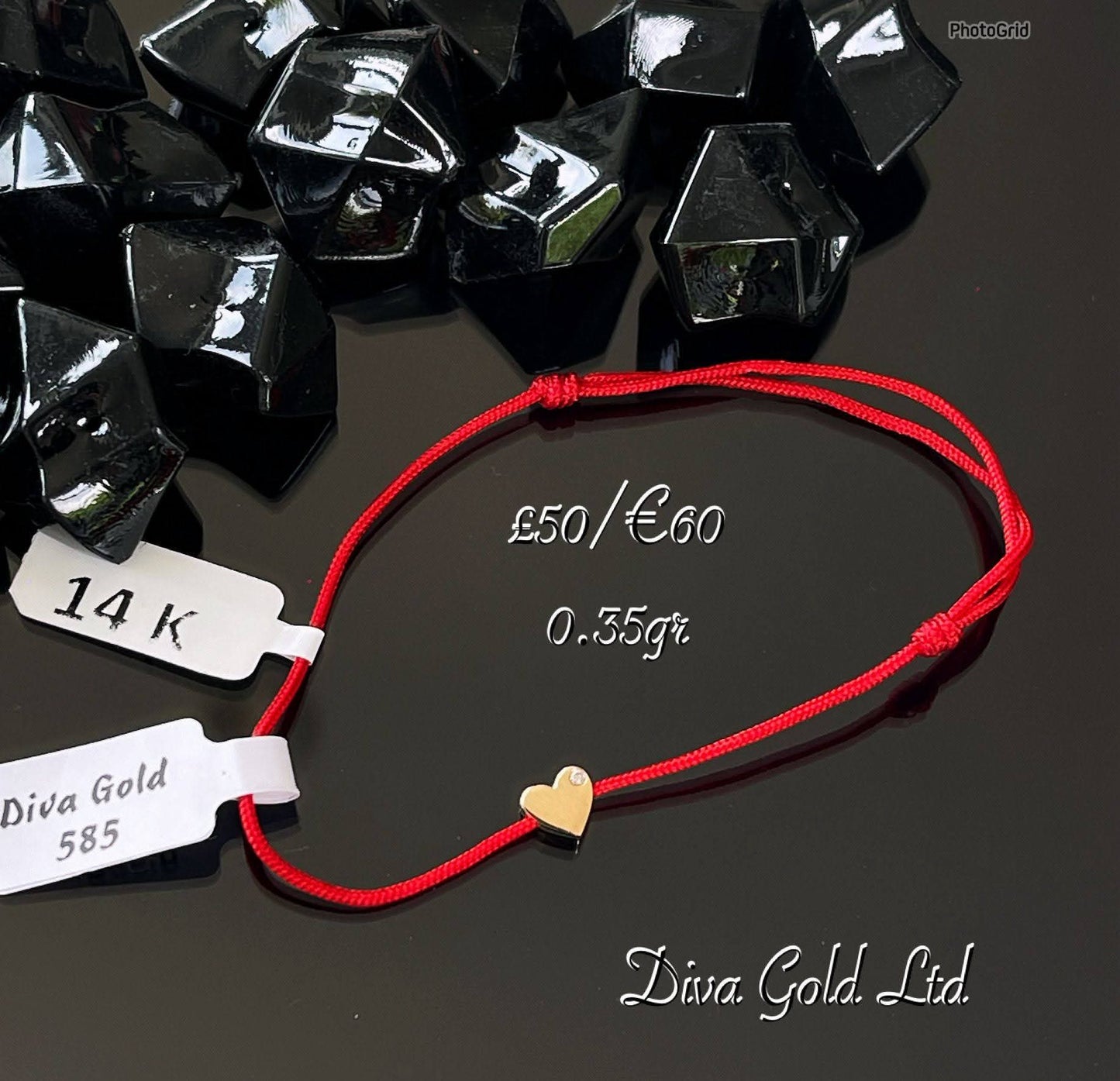 Red thread bracelet with heart. 0.35gram