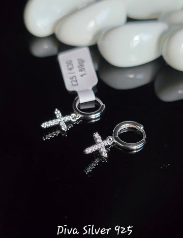 Sterling Silver Cross Huggie Hoop Earrings