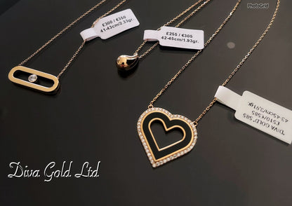 Gold Chain with heart pendant. 43-45cm