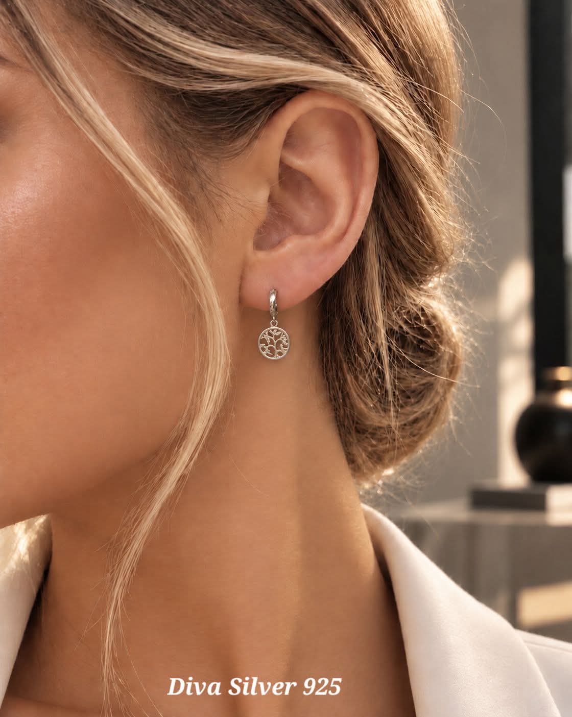 Sterling Silver Tree Women Earrings