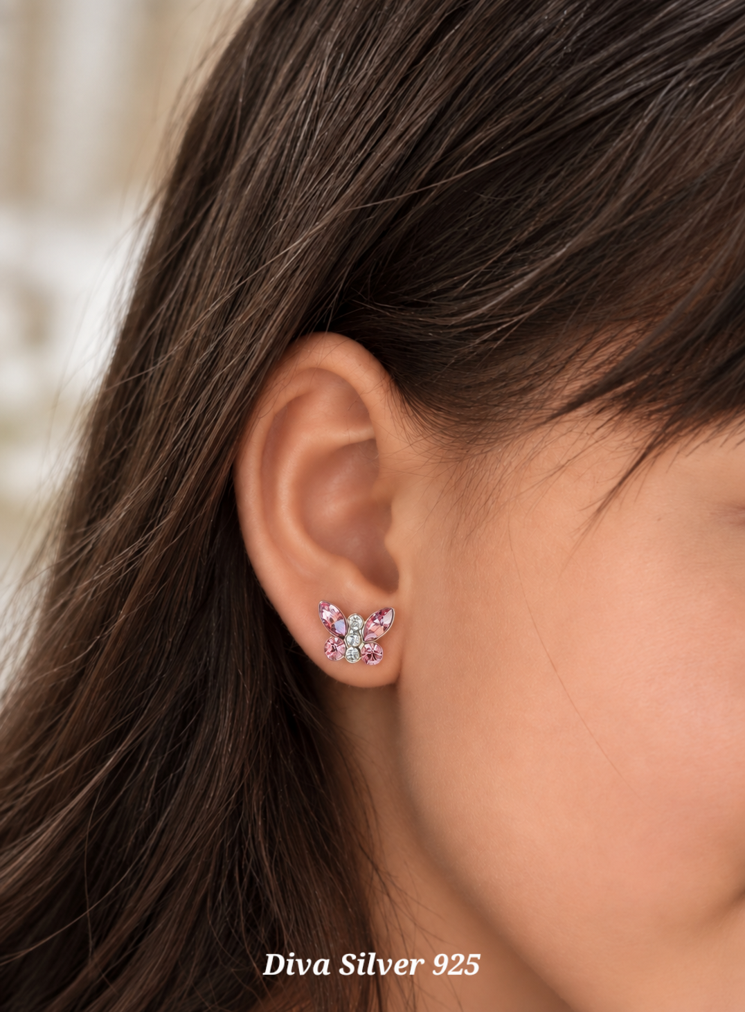 Sterling Silver Pink Butterfly Stud Earrings For Kids