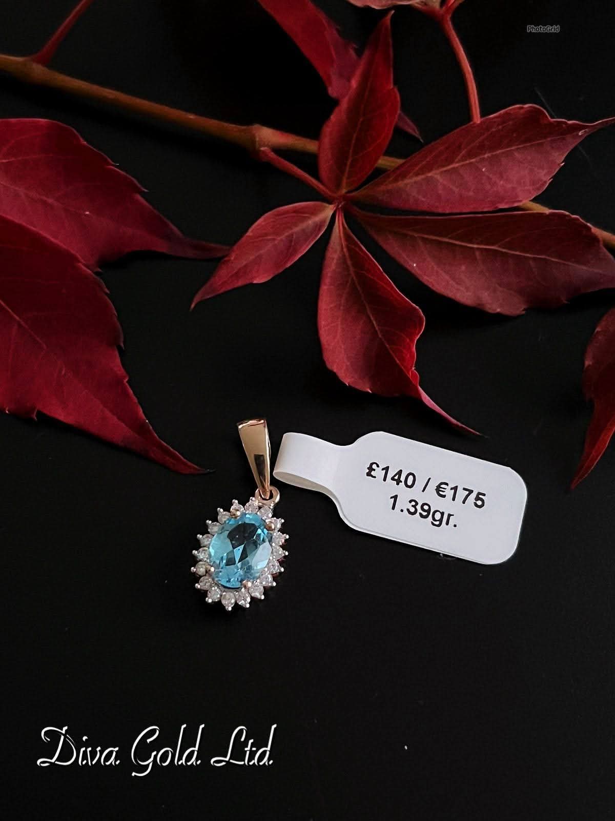 Gold 585 Pendant with blue zircon stone