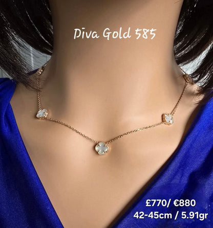 Gold Chain with white clovers pendants. 42-45cm