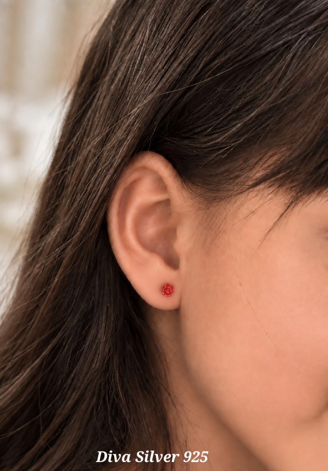 Sterling Silver Red Rose Stud Earrings For Kids