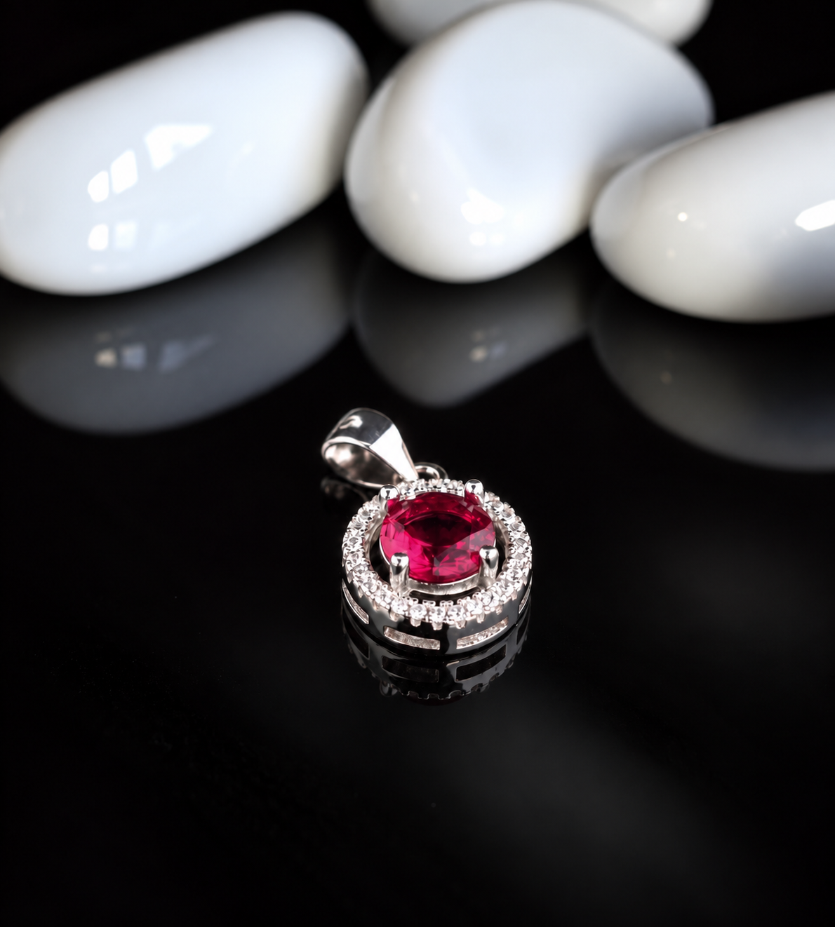 925 Sterling Round Red Pendant