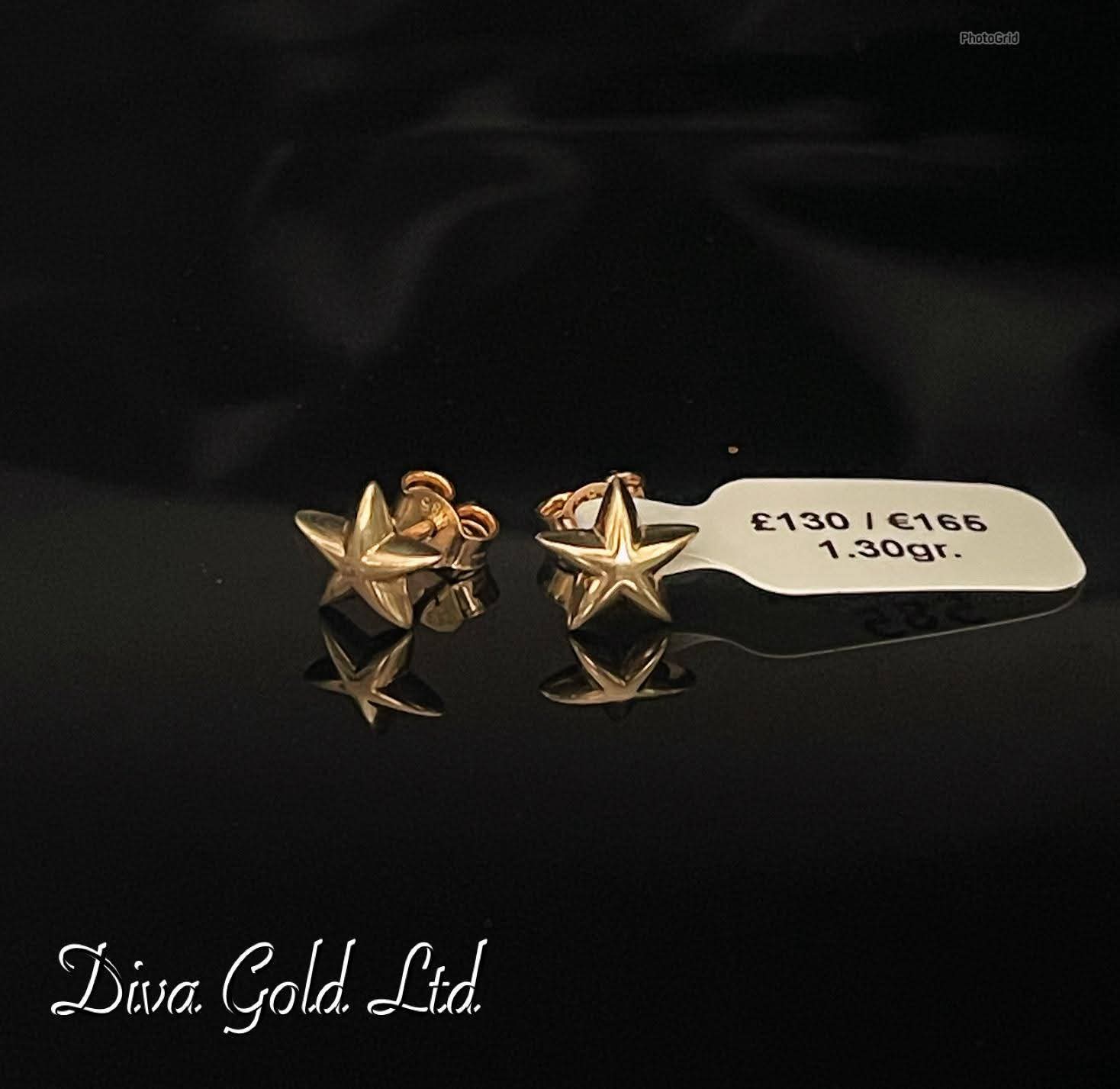 Gold 585 stars studs earrings.