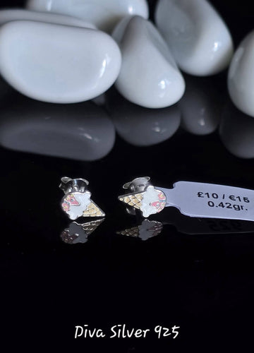 Sterling Silver Ice Cream Stud Earrings