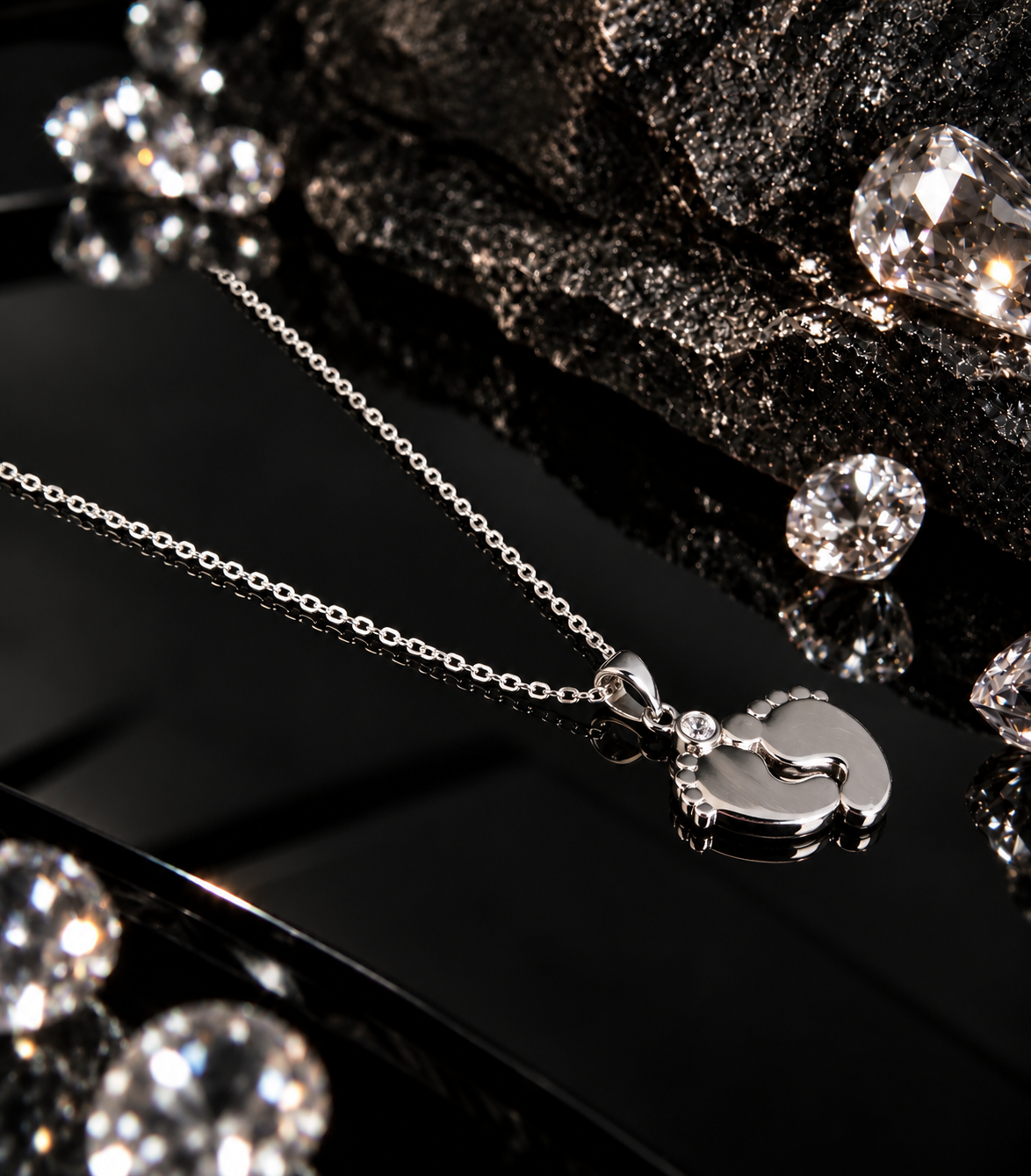 925 Sterling Silver Baby Footprint Necklace with Pendant