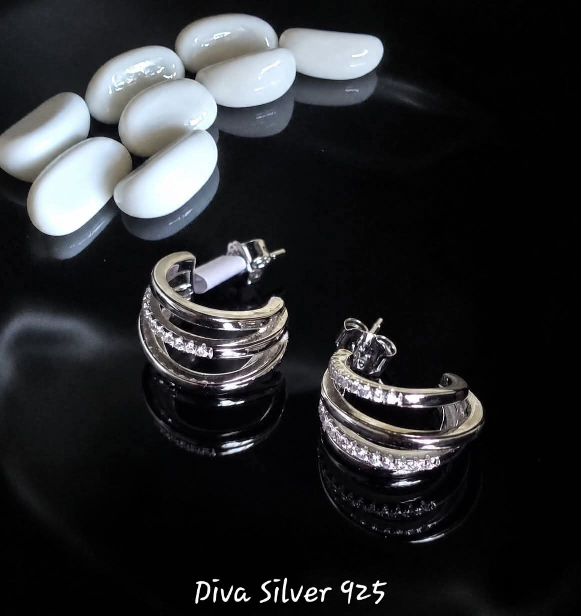 Sterling Silver Half Hoop Women Stud Earrings