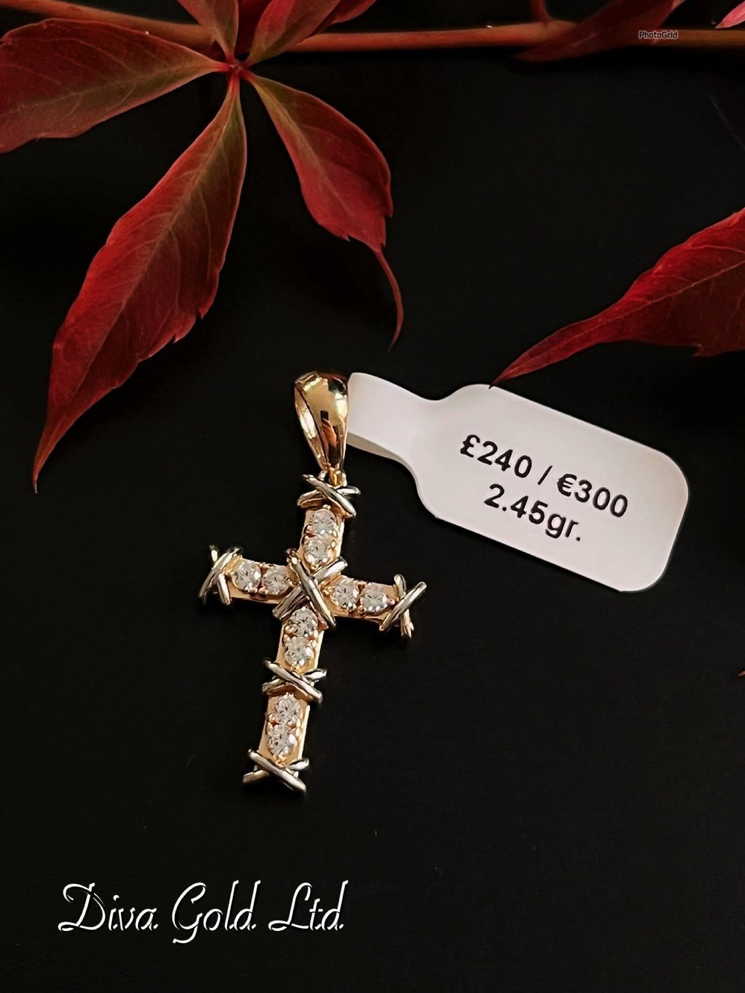 Gold 585 cross pendant with zircon stones