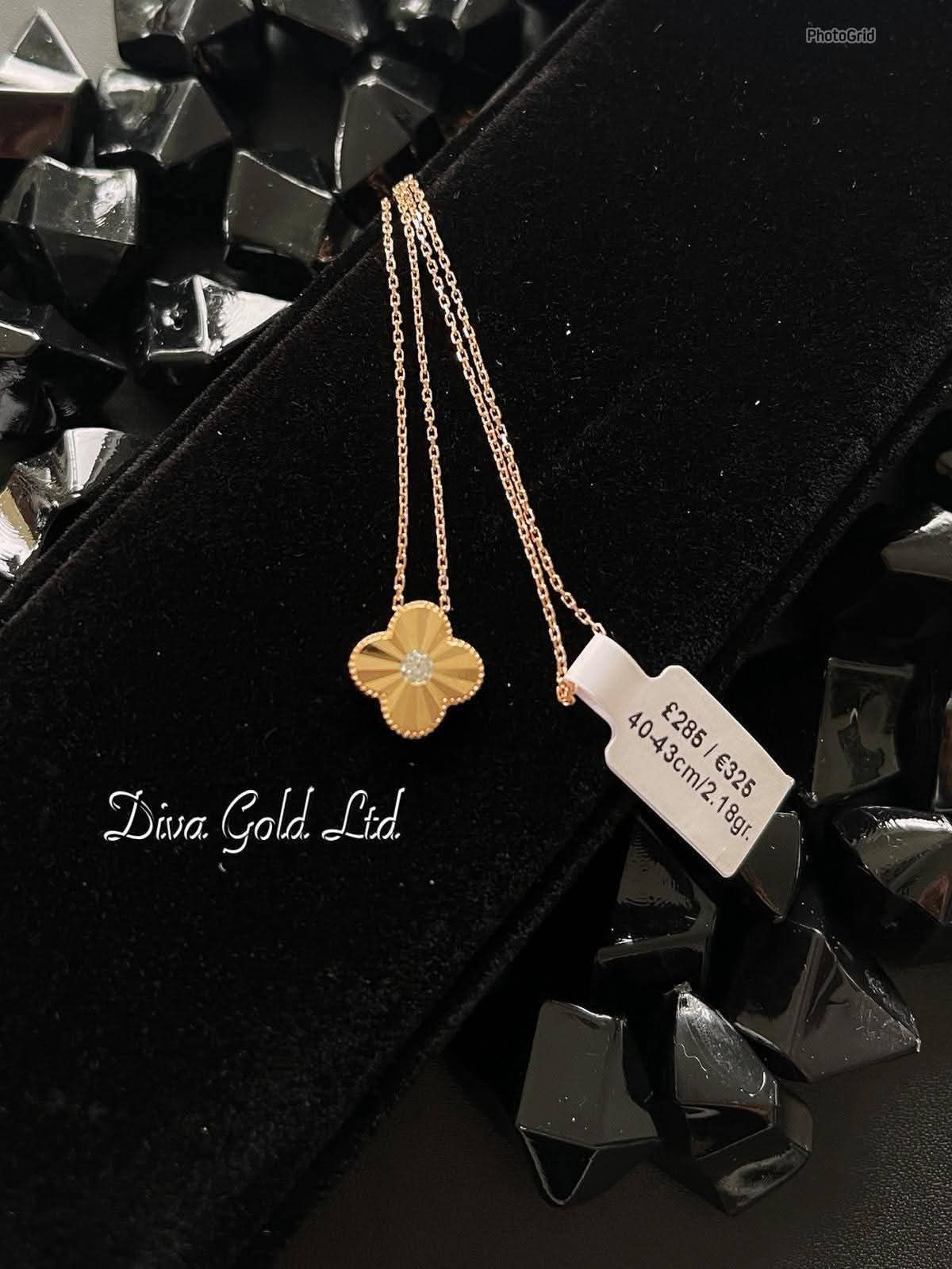 Gold Chain with  clover pendant with zircon stone. 40-43cm