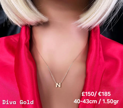 Gold chain with letter N pendant. 40-43cm