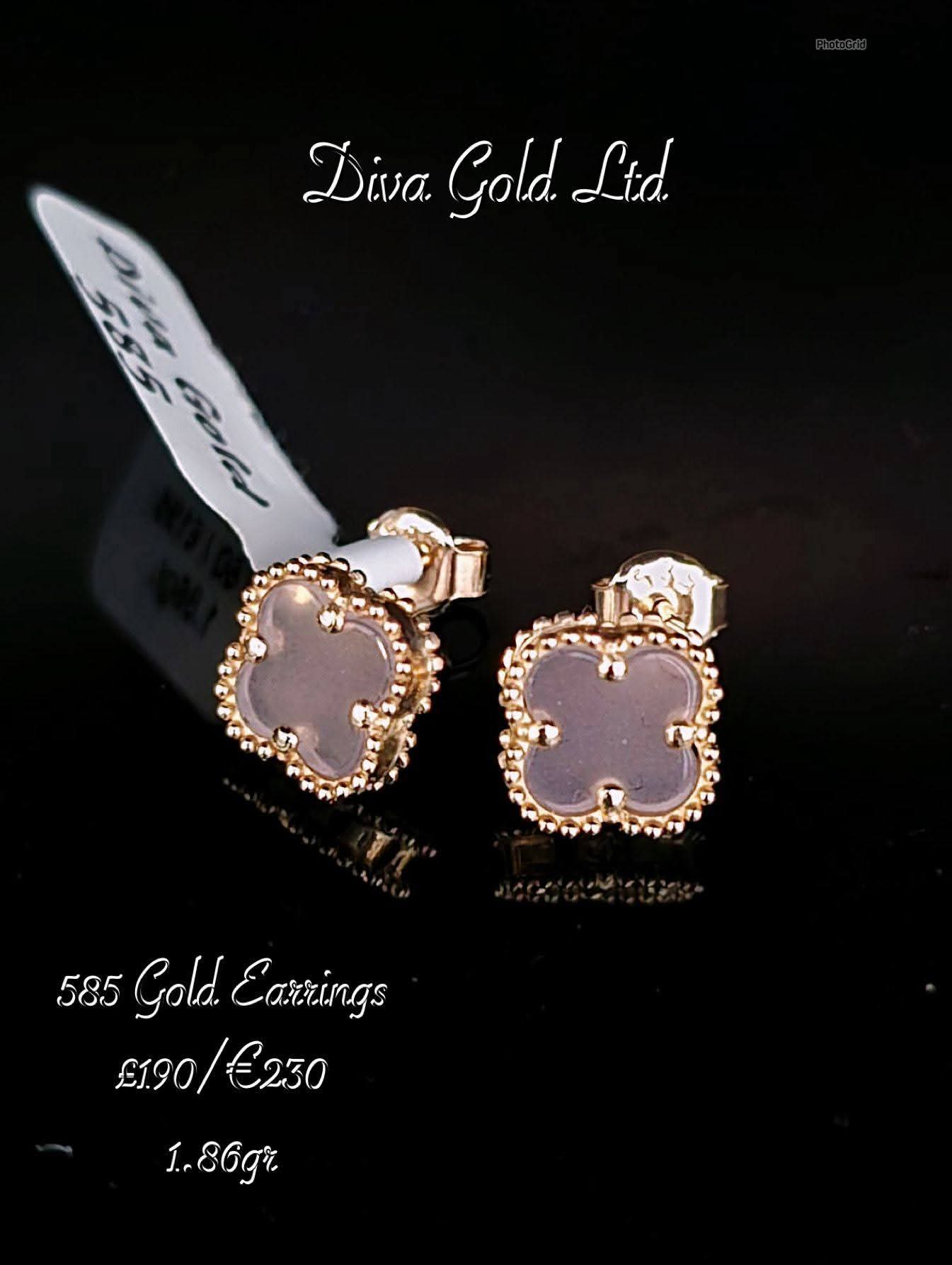 Gold 585 clover studs earrings.